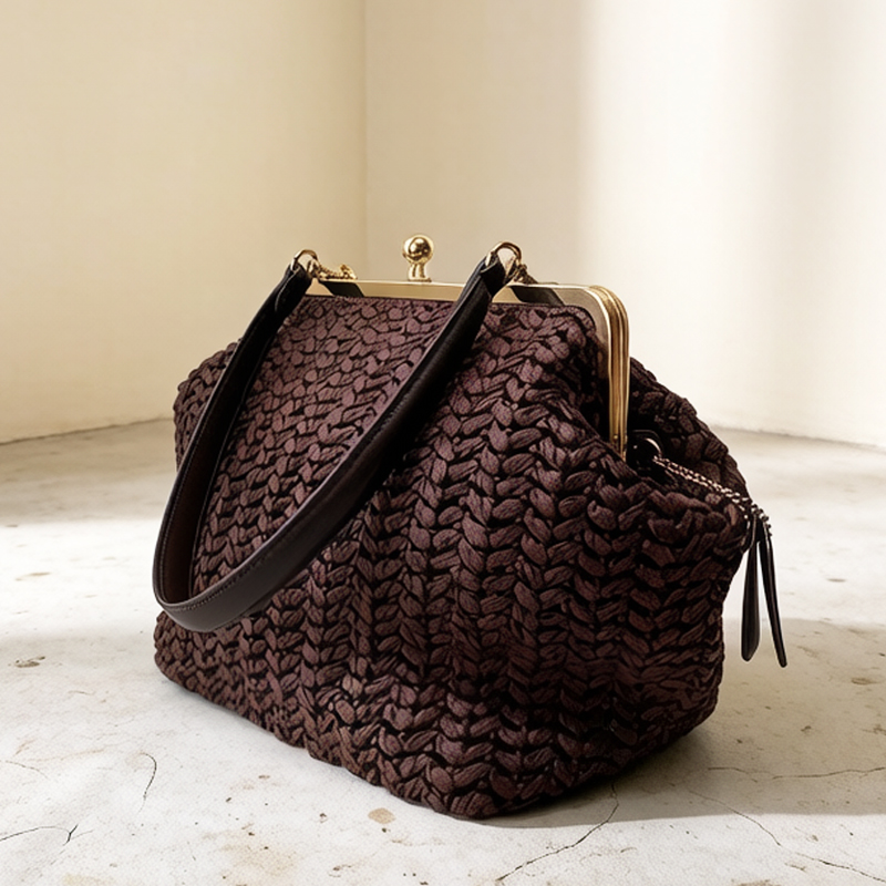Women Bags On Sale - Handgewebte Kisslock-Rahmen-Schultertaschen aus Raffia für Damen