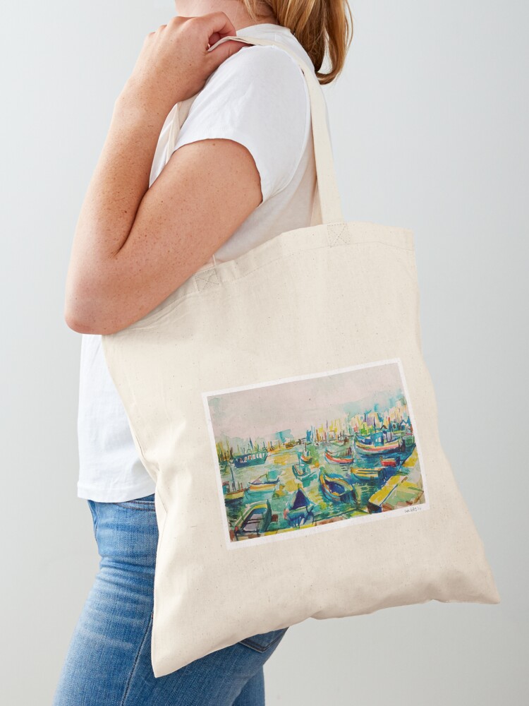 Women Bags Malta - Marsaxlokk Harbor, Malta, Tragetasche mit Aquarellfarben-Motiv,