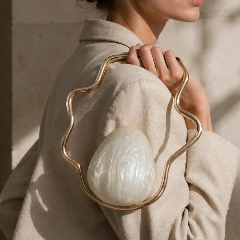 Women Bags On Sale - Damen Mini-Acryl-Eiertasche, Niedliche Perlen-Abendclutch mit Goldrahmen