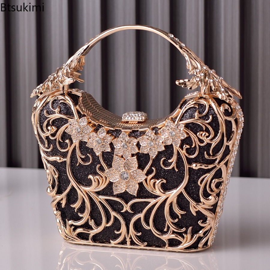 Women Bags On Sale - Ausgehöhlte Metall-Abendtaschen Damen Mode Glänzende Party-Bankett-Handtaschen