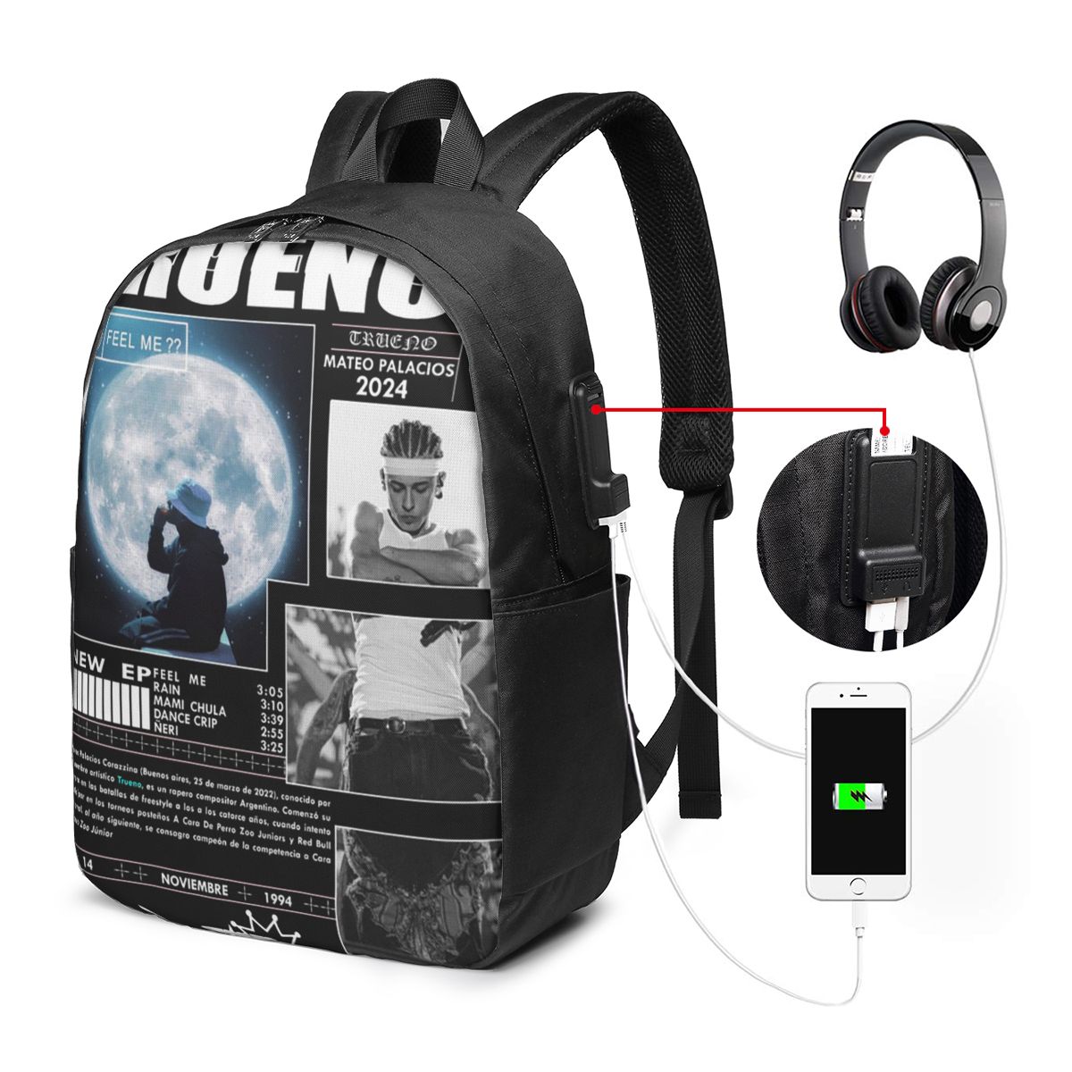 Women'S Bags Travel - Lustiger Trueno Hip-Hop-Rapper-Rucksack, Reisetasche für Notebooks,