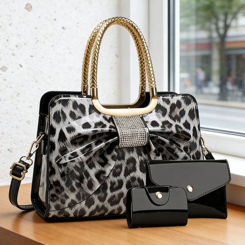 Women Bags Crossbody - Damentasche mit Schmetterlingsknoten und Leopardenmuster, hochwertige